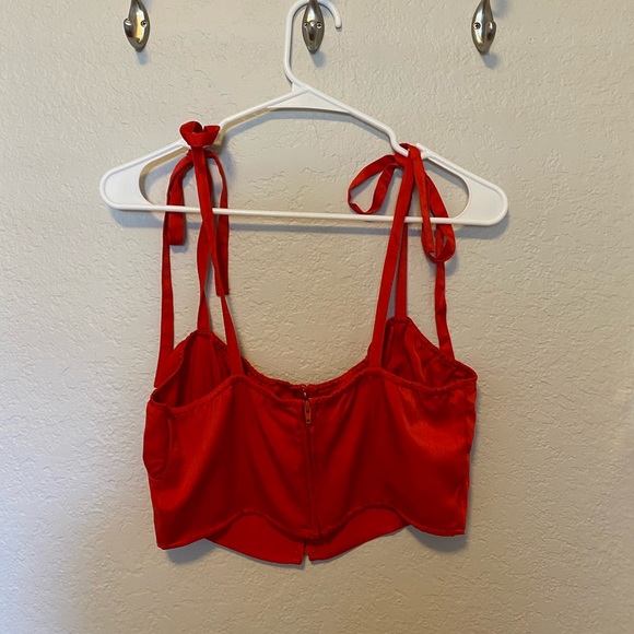 Forever 21 Red Satin Self-Tie Cropped Button Top - Picture 4 of 4